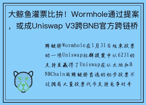 大鲸鱼灌票比拚！Wormhole通过提案，或成Uniswap V3跨BNB官方跨链桥