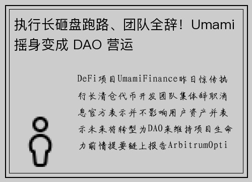 执行长砸盘跑路、团队全辞！Umami 摇身变成 DAO 营运